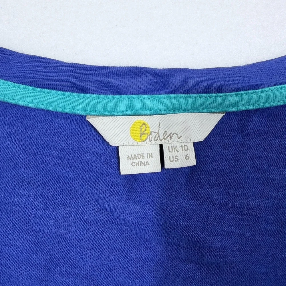 Boden Rosanna Embroidered Jersey Tunic‎ Dress Blue 3/4 Sleeve Swim Cover Up SZ 6